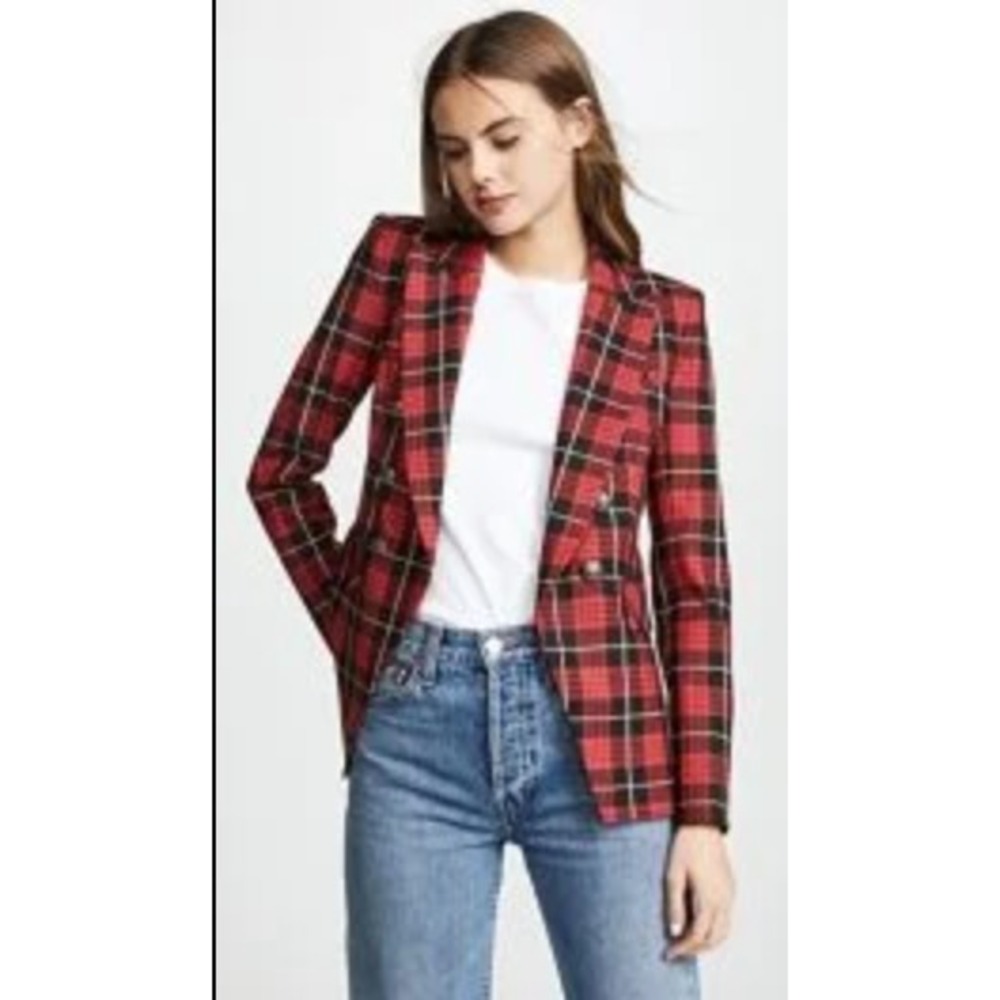 Veronica Beard Miller Dickey Red Tartan Plaid Blazer Jacket Size 4‎ Wool Blend